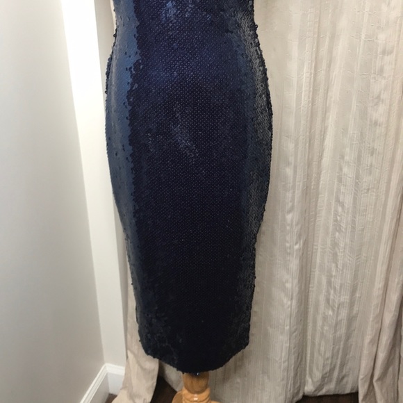 SOLD πVTG Blue Sequin Midi Fringe Open Back Dress M - Picture 11 of 16